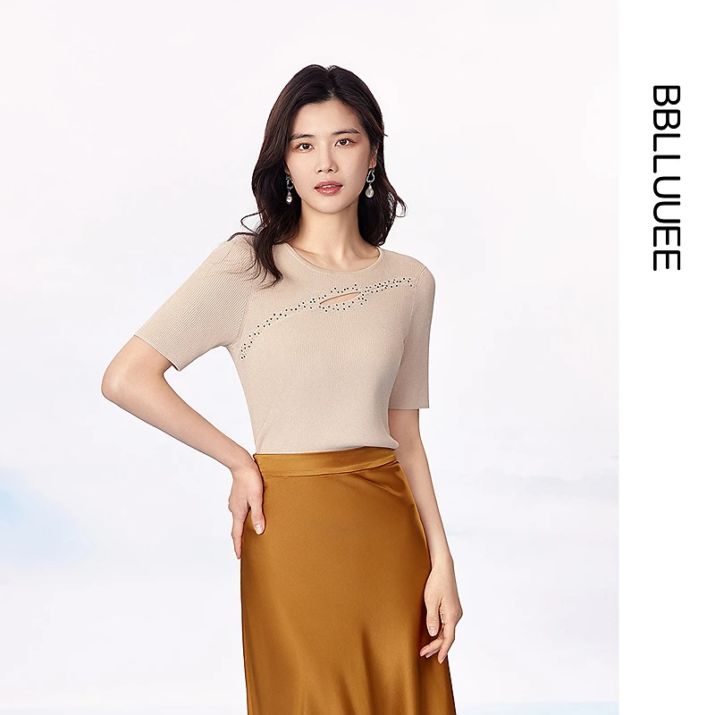 【晨粉专享价】【星河织】粉蓝衣橱25夏装新款解构金丝镂空针织衫