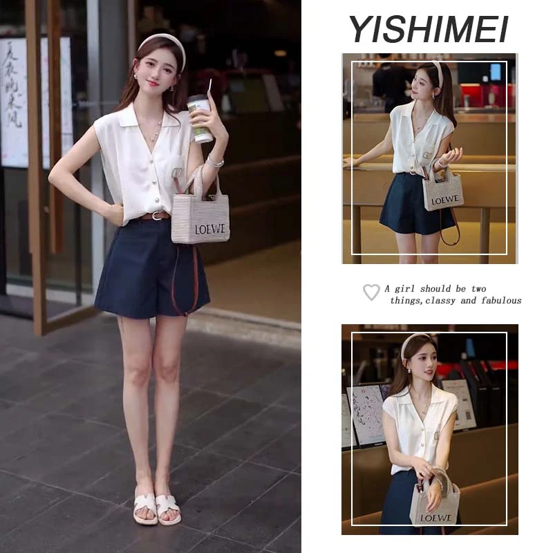 套装女2025年夏季新款爆款洋气百搭v领上衣显瘦短裤两件套装