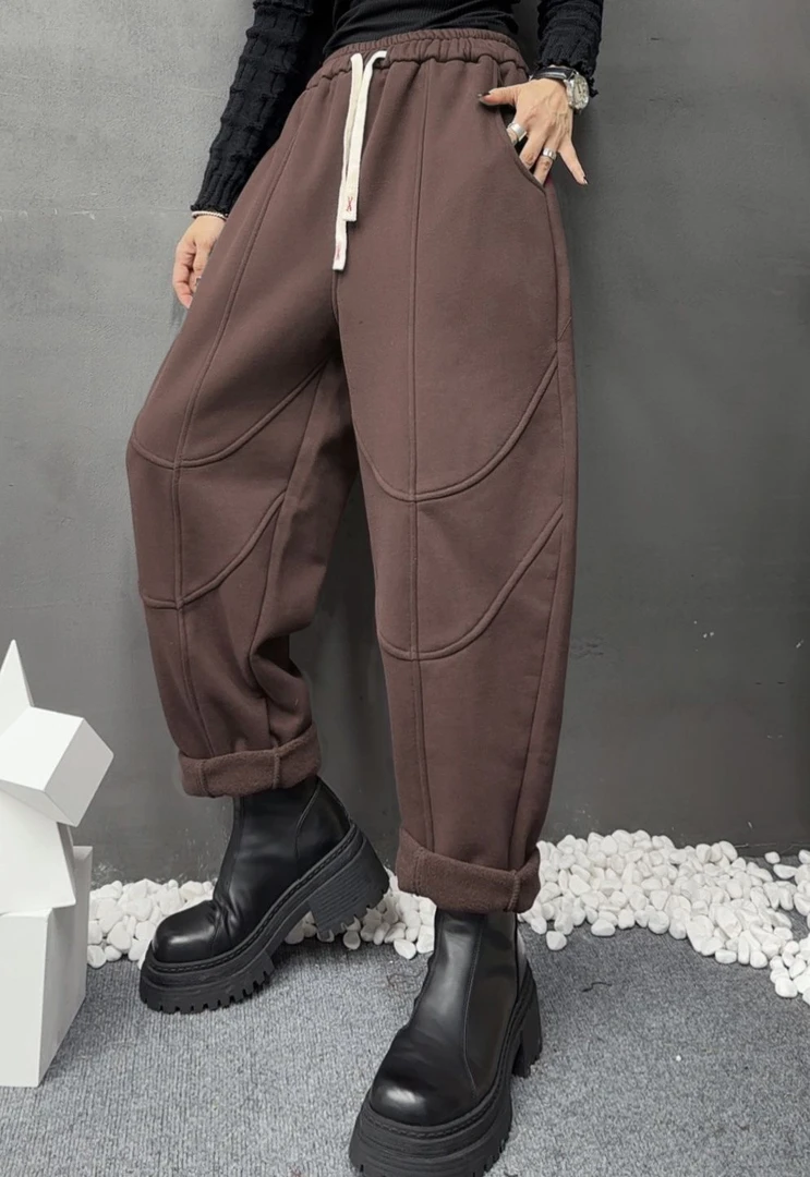 789冬季加绒加厚哈伦裤女宽松显瘦时尚百搭休闲卫裤