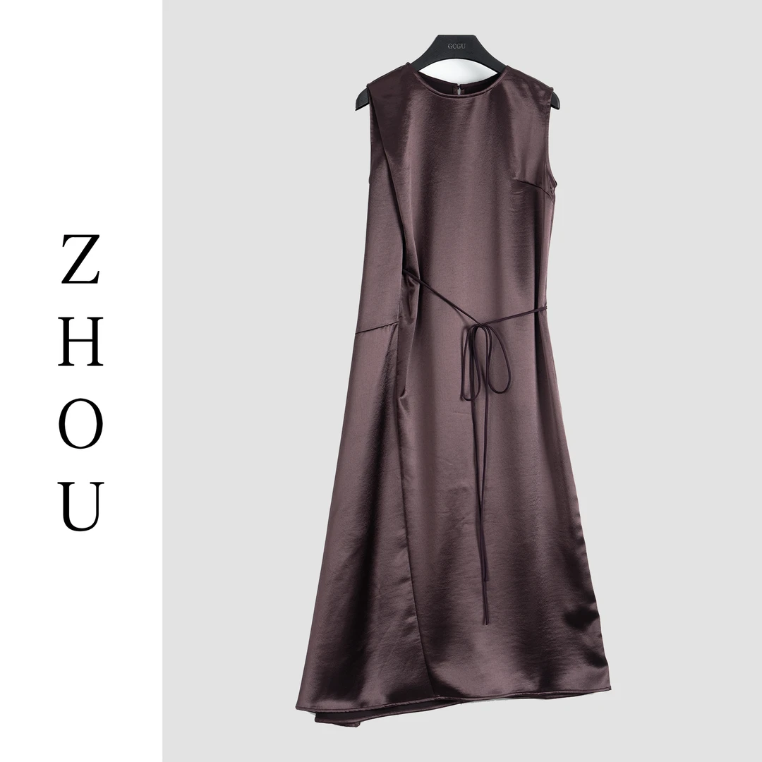 深紫色通勤日常连衣裙-21384