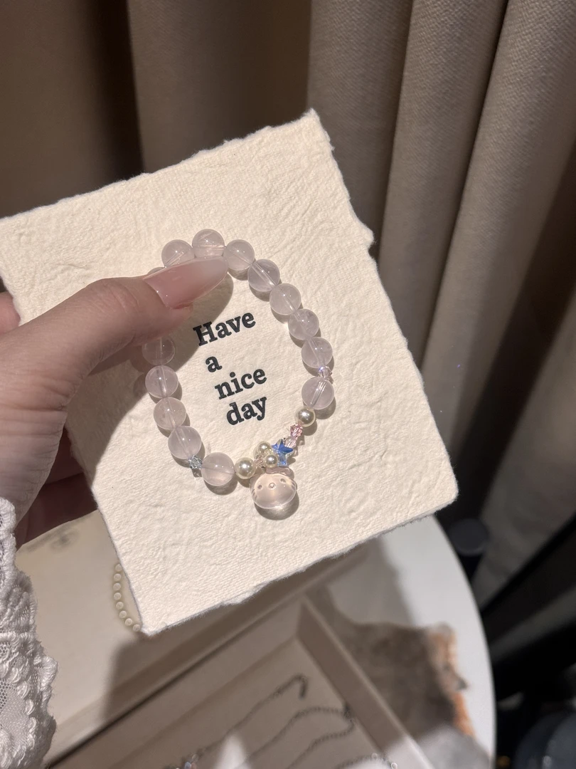 【闪耀的kitty】9mm天然粉水晶可爱小猫轻奢手链手串