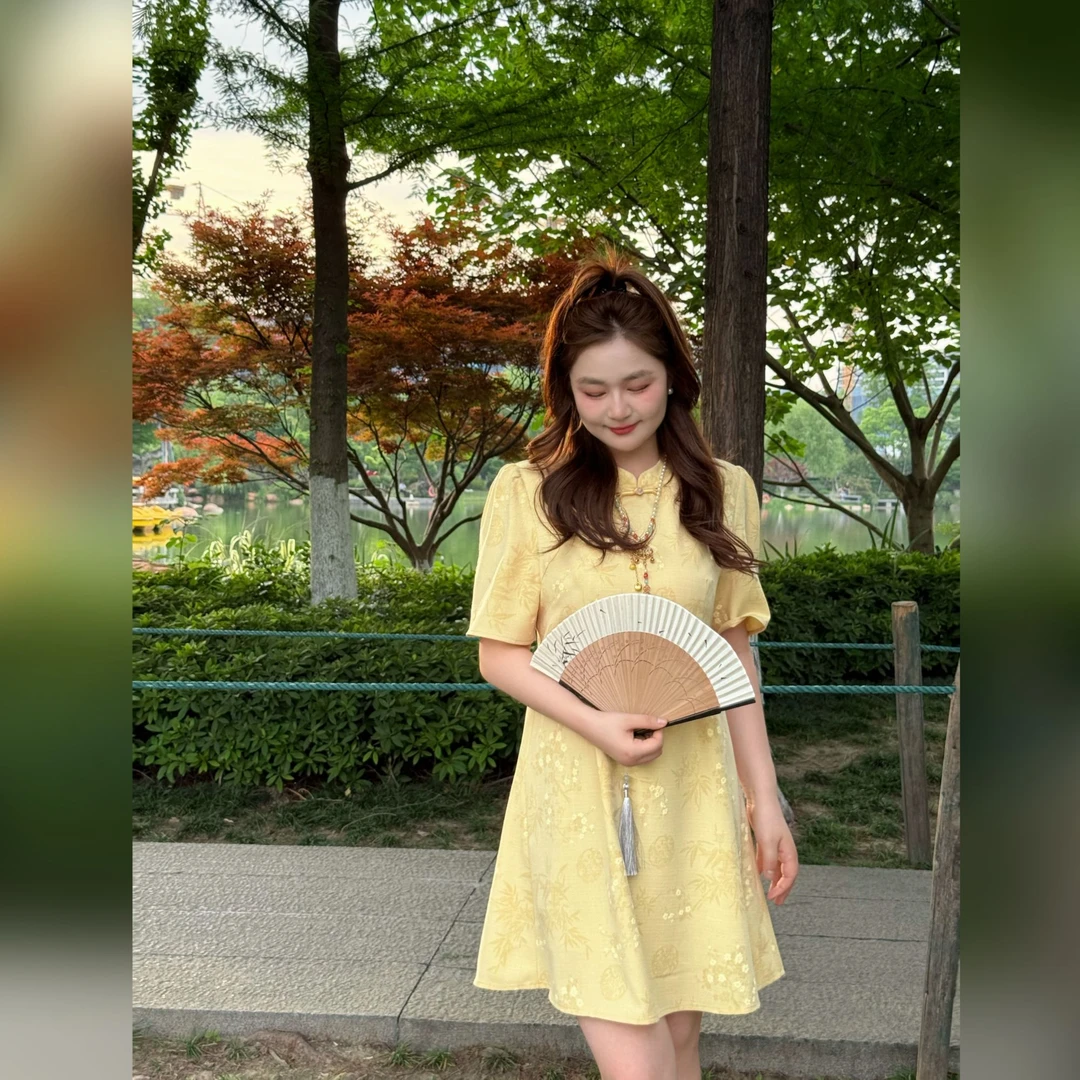 楠序微胖 关关旗袍新中式连衣裙女款爆款2025新款洋气女装YZ36371