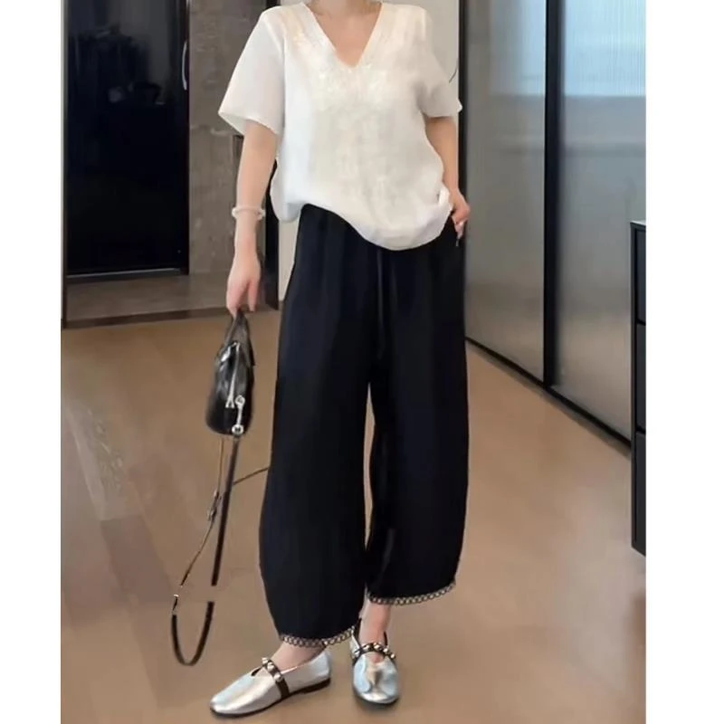 夕颜--新中式国风气质时尚百搭小众设计夏季休闲潮流垂感抽绳裤子