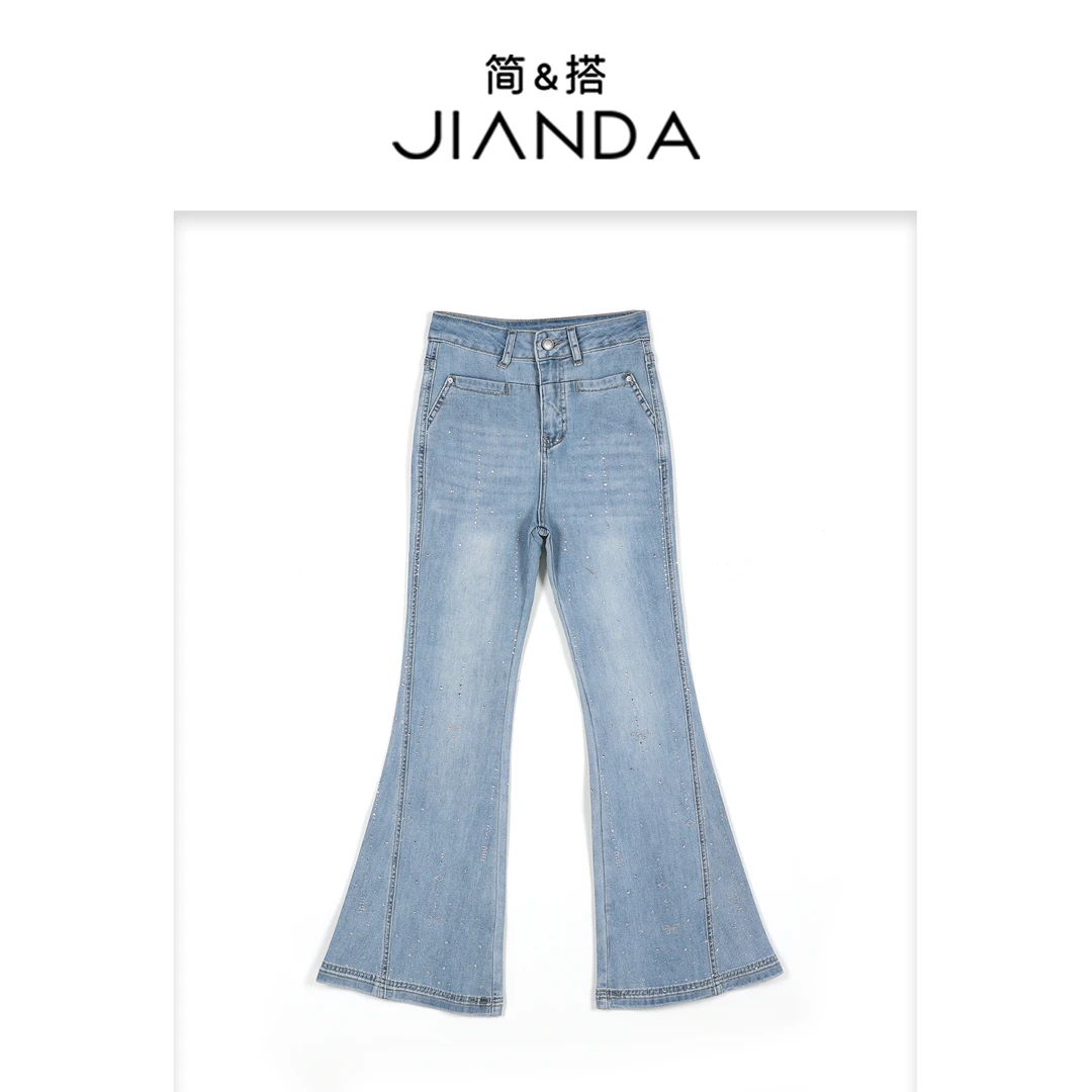 简&搭【千屿Sheila】重工水钻蝴蝶结微喇牛仔裤251-KZ/0303-6223-3
