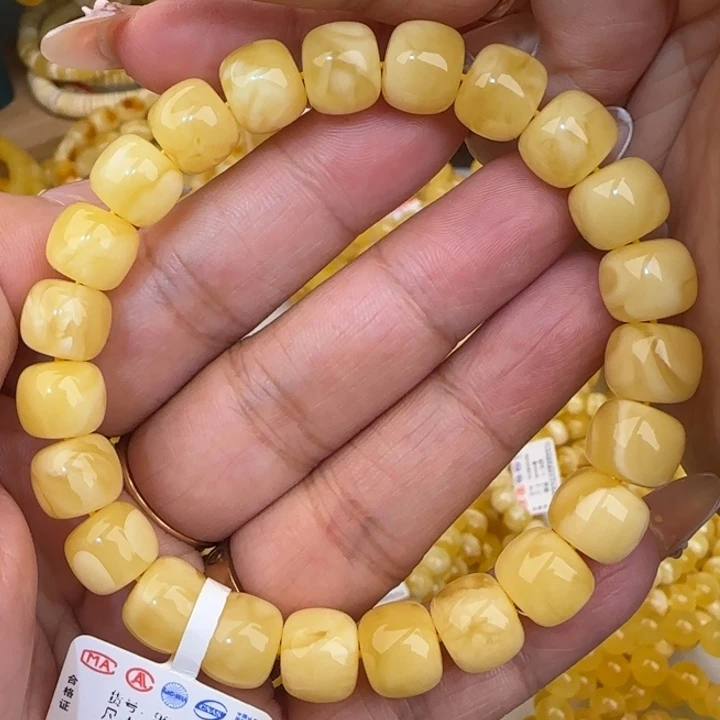 未镶嵌蜜蜡手链奶咖妖花老型手串