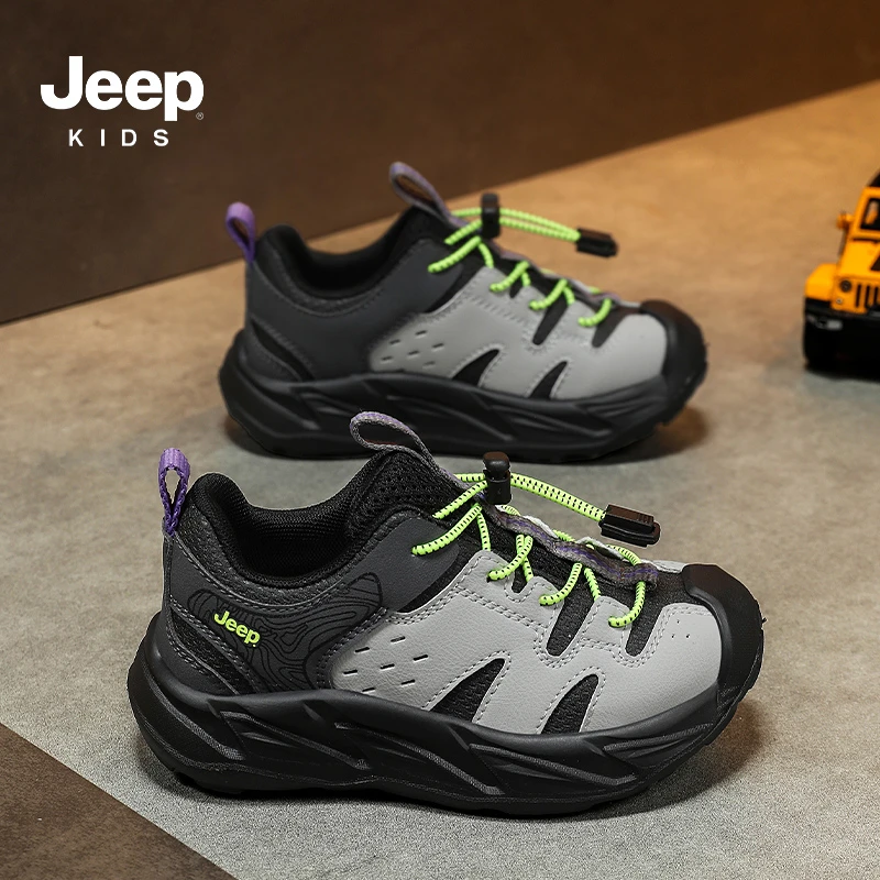 Jeep儿童跑步鞋防滑减震运动鞋2025秋冬新款男童皮面户外休闲童鞋