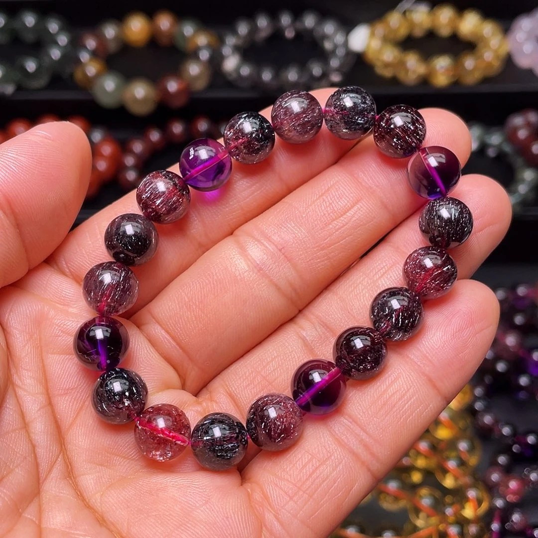 未镶嵌水晶手链毕业级黑加仑超七