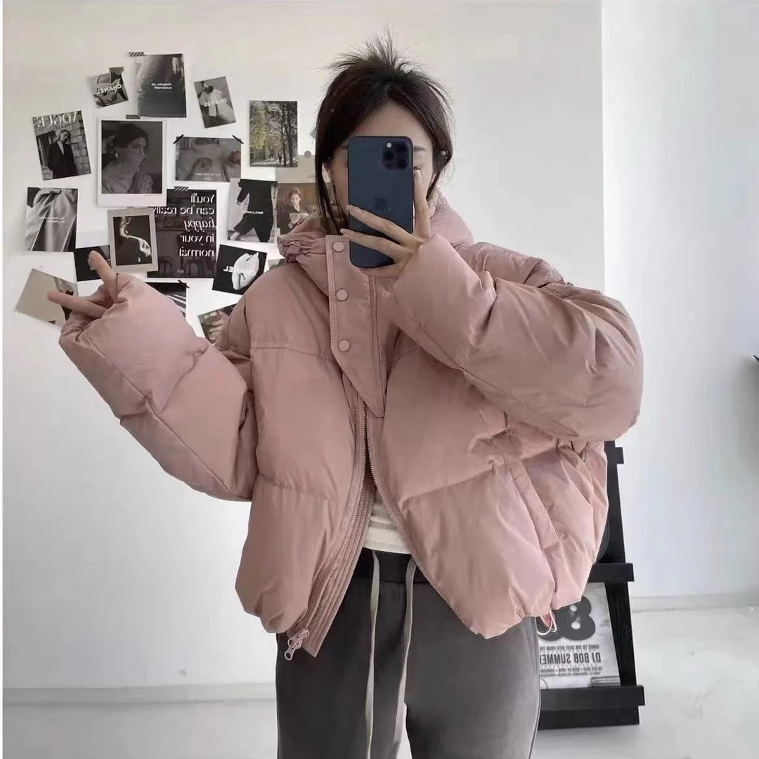 羽绒服2023新款鸭绒短款冬季连帽加厚韩版面包小个子宽松外套