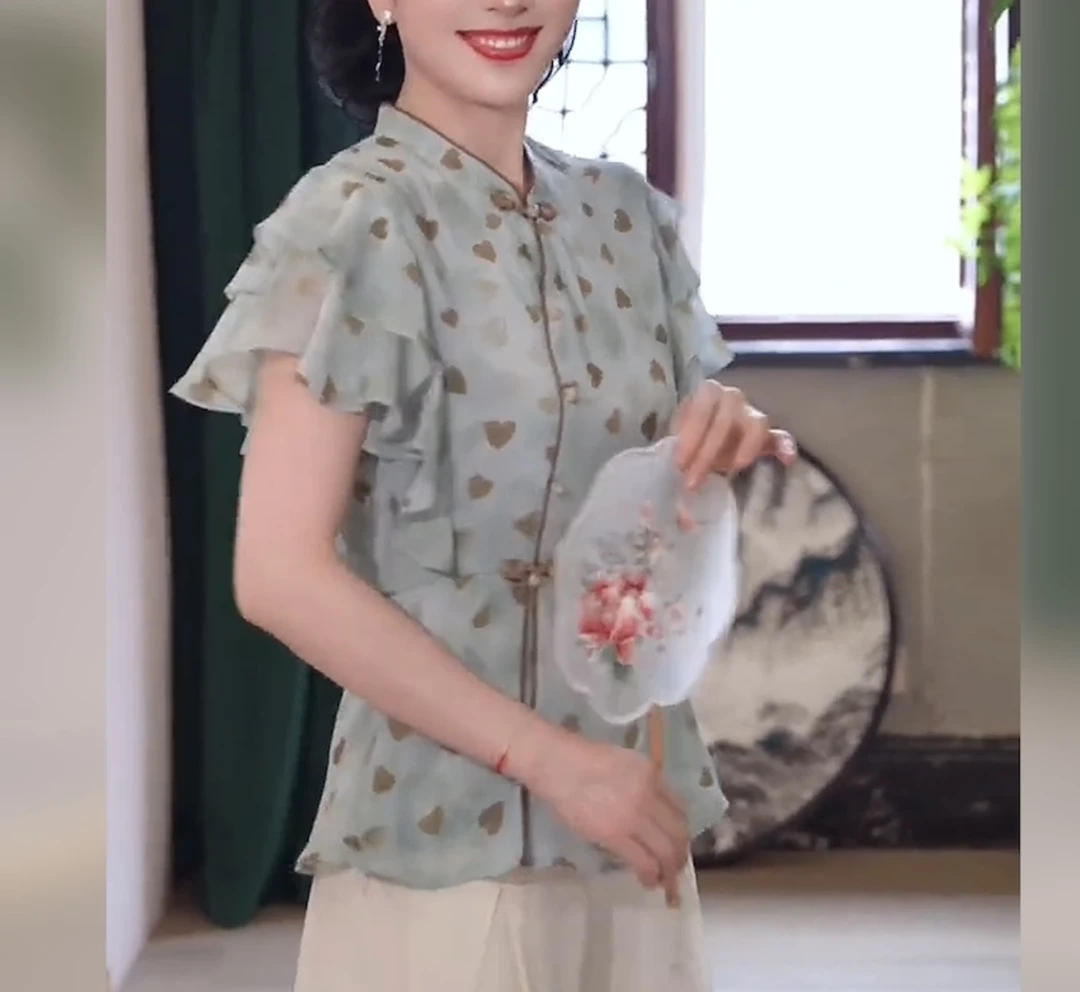 【花好月圆】新款中老年妈妈夏装短袖时尚小衫洋气上衣