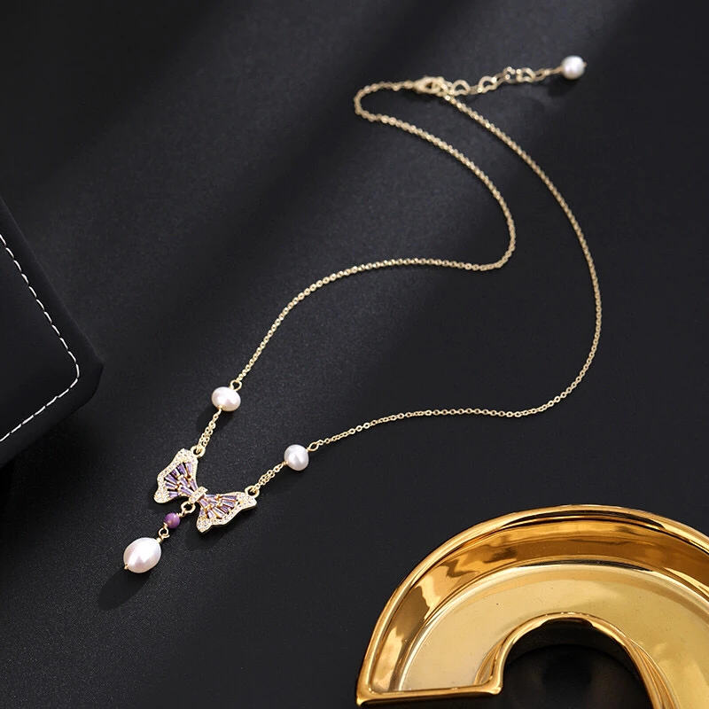 铜合金项链 《货号6964》ins仙气甜美蝴蝶流苏项链（链长：42.5+5cm）