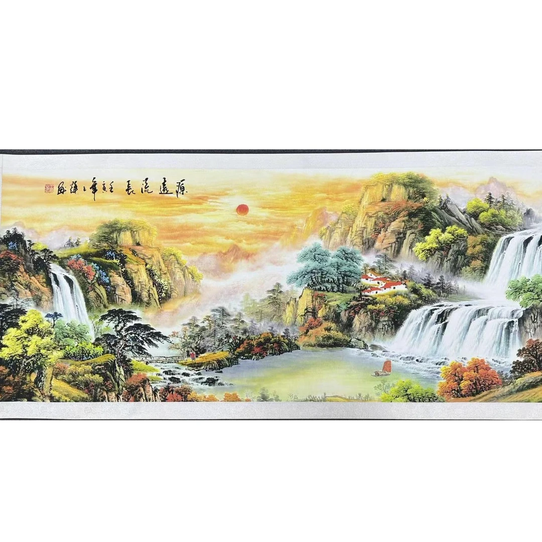 3.2*1.0  金 （源远流长）办公室书房 高清数字微喷 精品软装挂画