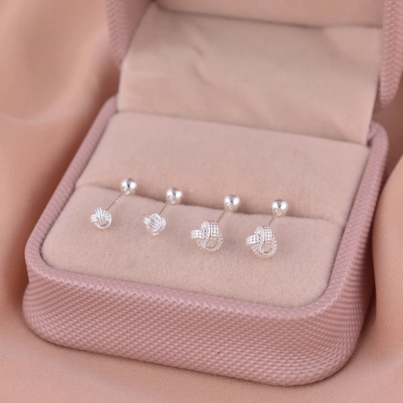 925银耳饰 如意结耳钉女养耳洞螺丝拧扣耳骨钉2026小众高级感耳饰