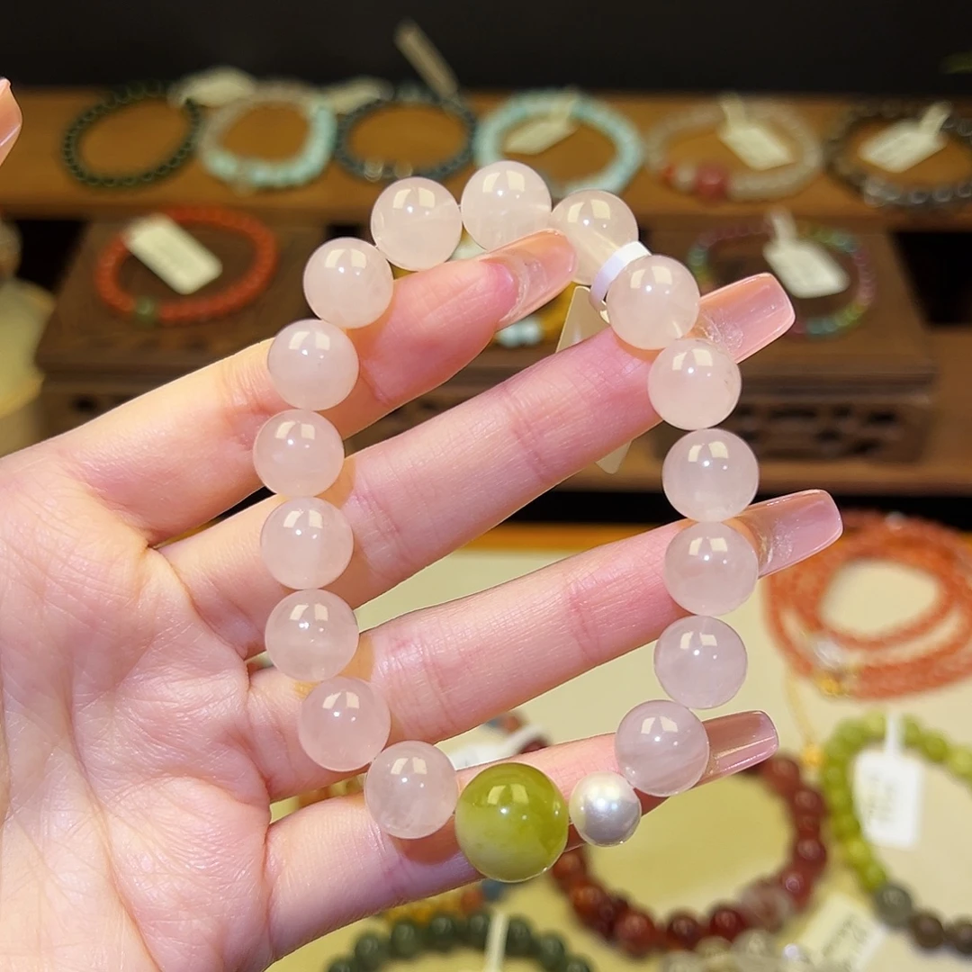 手串水晶银S925镀金镶嵌粉1402
