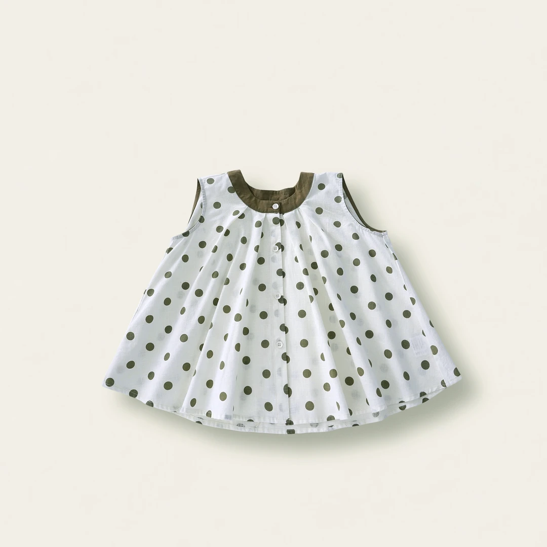 【姐姐家】25夏款儿童萌娃穿搭大波点无袖娃娃衫衬衫sy3159