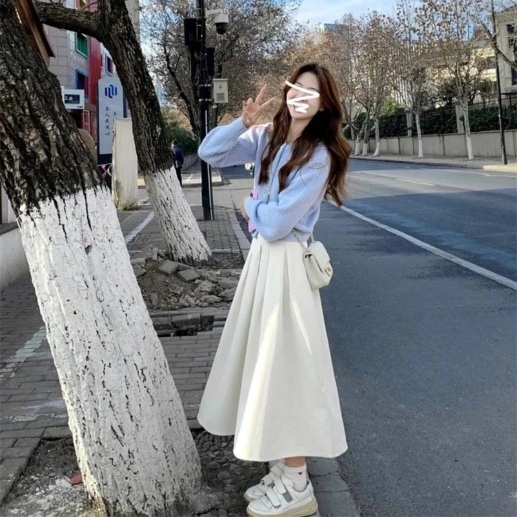 法式白色半身裙子女春秋2025新款温柔高腰a字长裙小个子显瘦伞裙