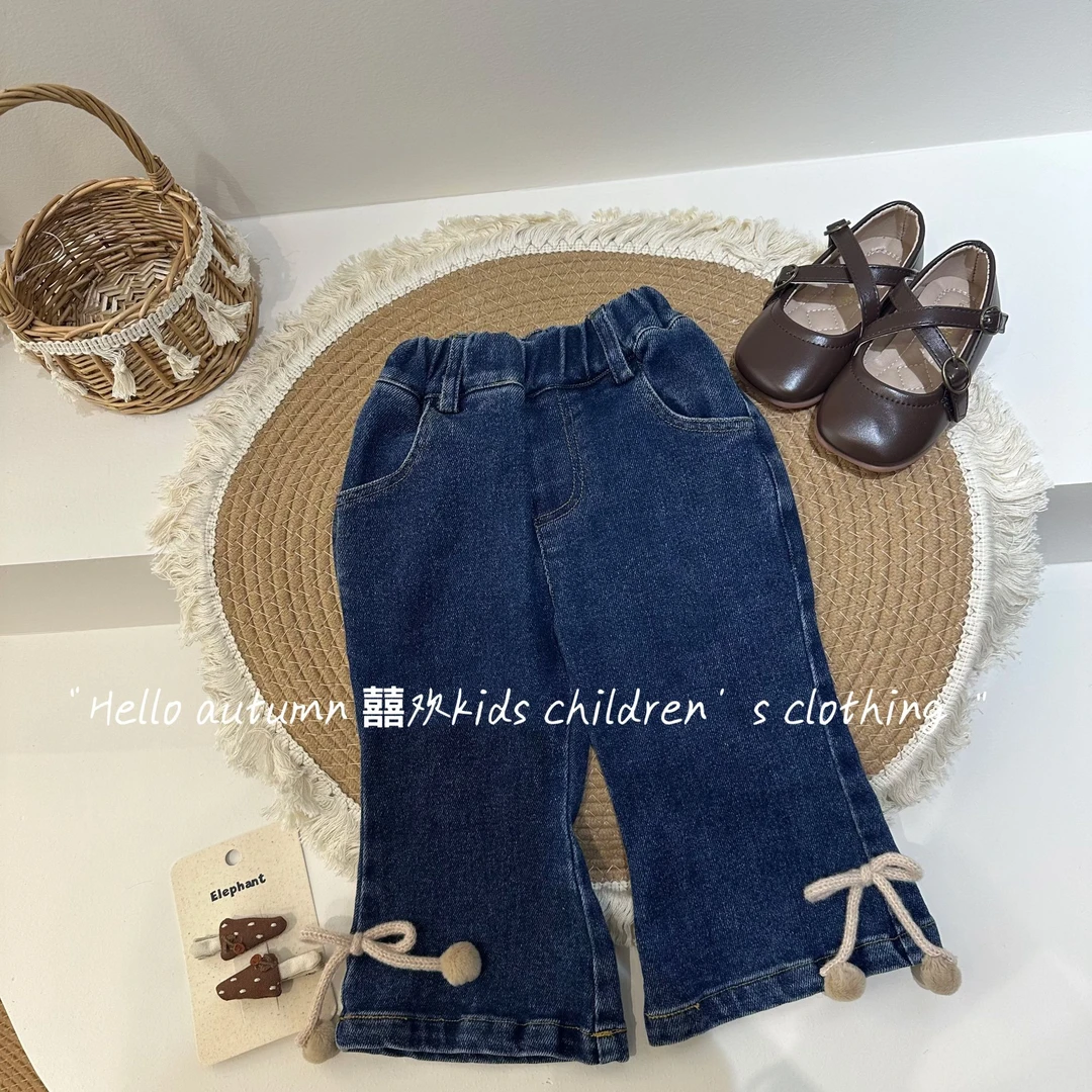 韩系女童2025春款牛仔裤女宝时尚洋气微喇休闲裤