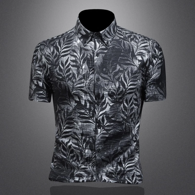 花衬衫男士短袖夏季薄款2025新款高级感痞帅印花休闲衬衣