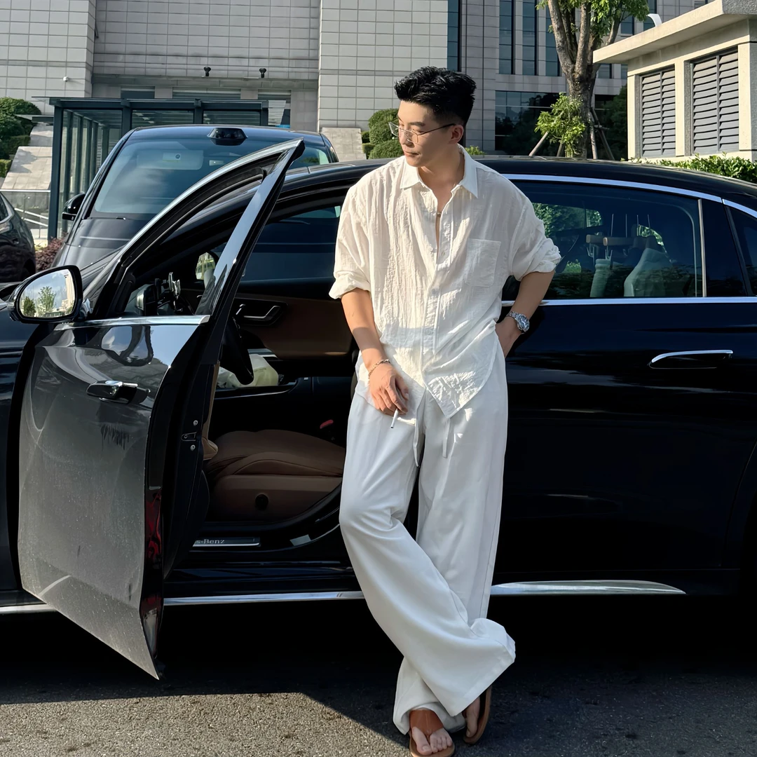 HG-夏季宽松轻薄男士亚麻衬衫