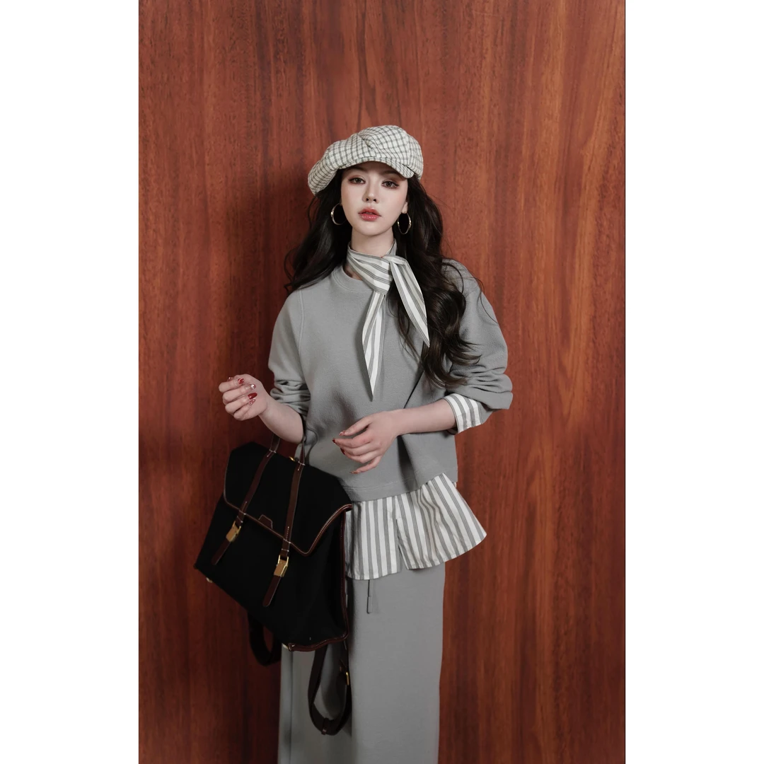 【D.Limit design】水波纹条纹撞色拼接套装DLLF51905A