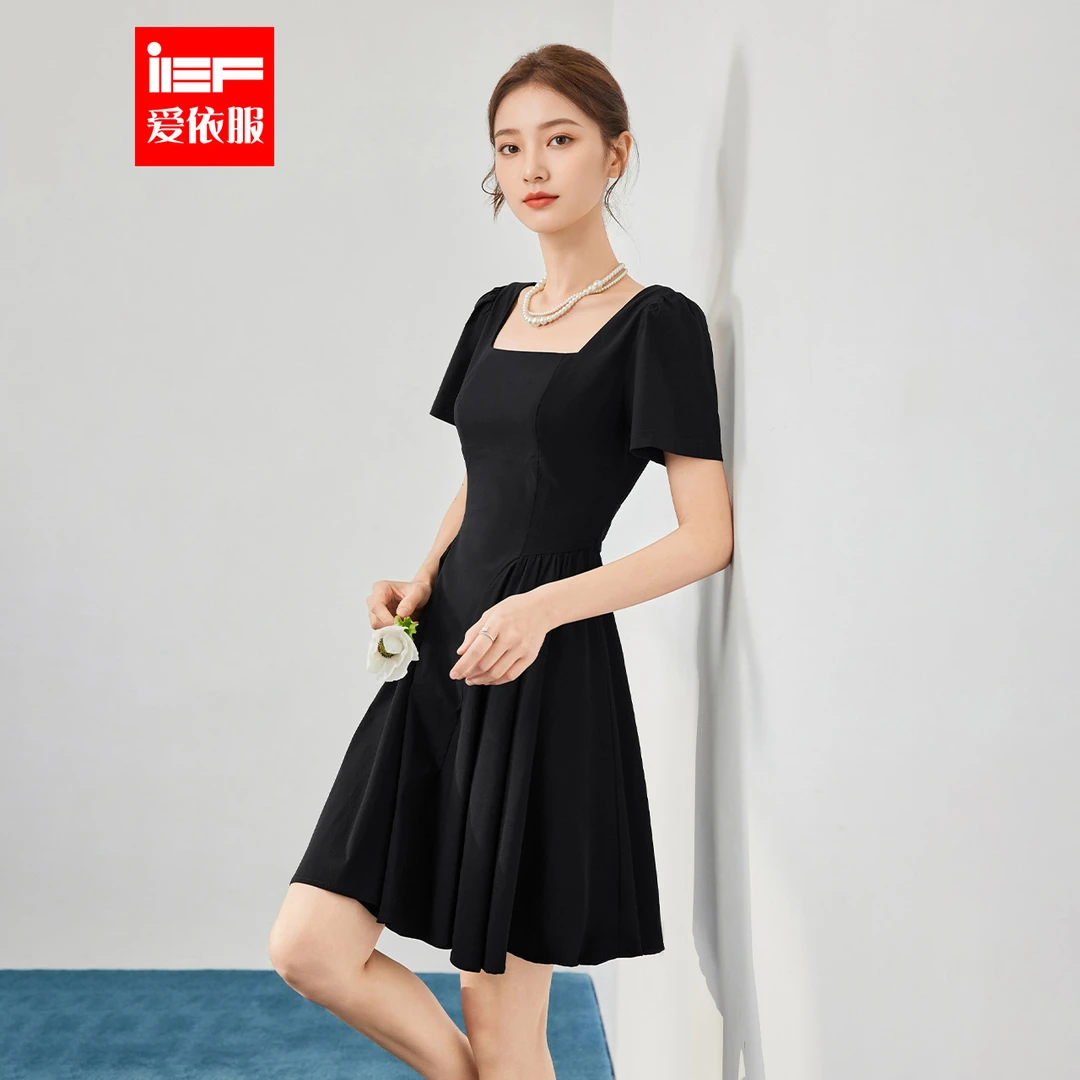 IEF/爱依服小黑裙2025秋冬新款韩版通勤气质高级感通勤显瘦连衣裙