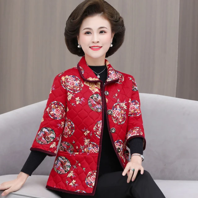 妈妈装棉马甲女加绒加厚七分袖棉衣外套中老年人短袖护肩马夹外穿