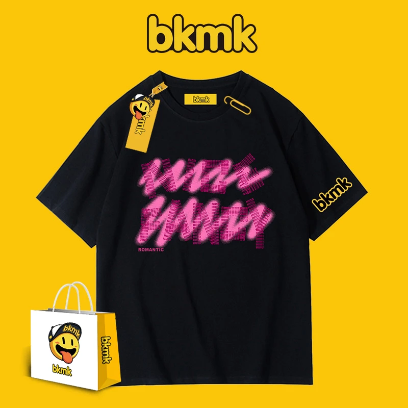 bkmk潮牌设计师品牌校园风多色字母印花情侣男T恤夏新款宽松大码