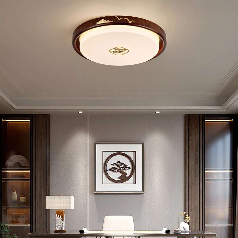 实木新中式客厅吸顶灯2025年新款橡木古典中国风主卧室仿古灯具