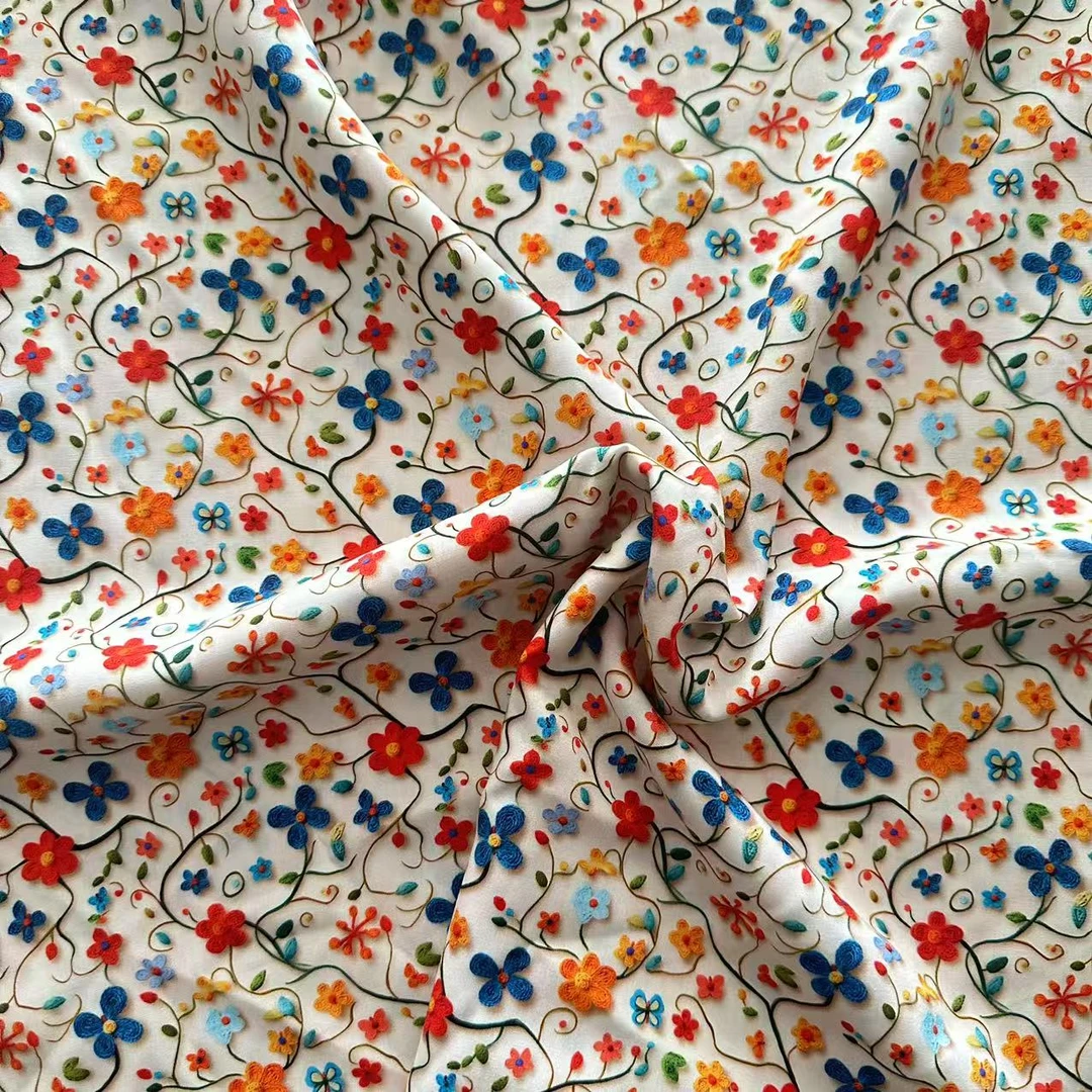 玉锦系.正品人造棉绵绸服装面料 藤蔓开花