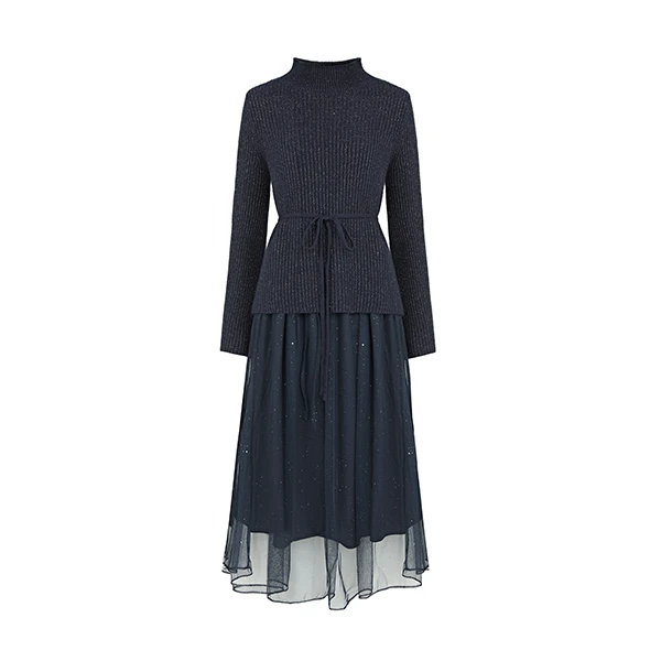 S·DEER时尚女士休闲正品针织潮牌女设计师优雅连衣裙S233Z1443