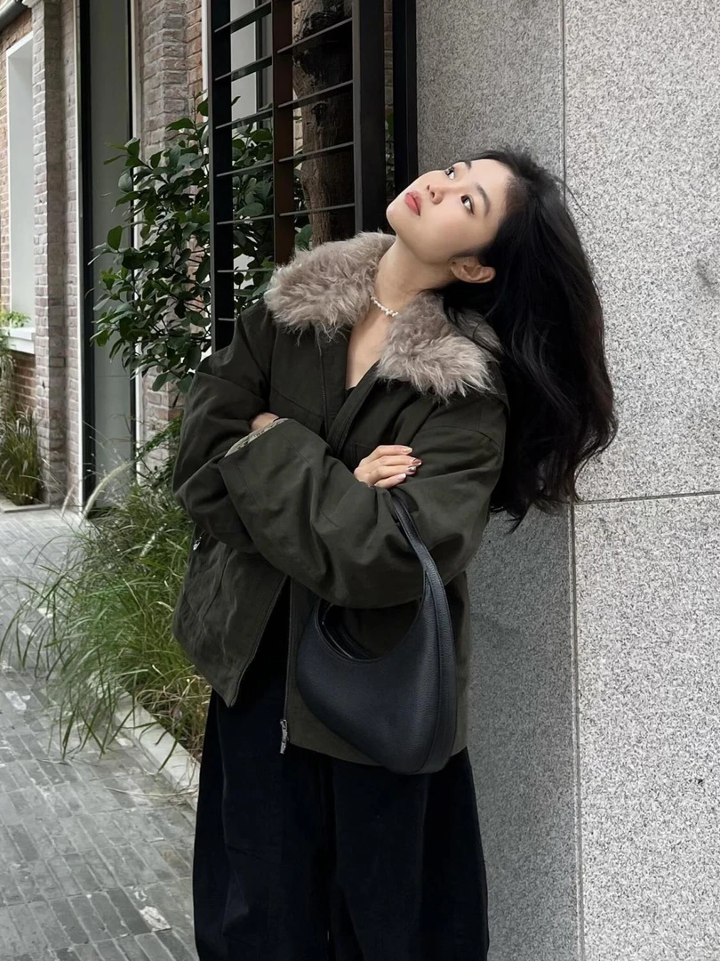 复古大毛领工装夹克外套女2025春季新款美式个性潮牌宽松百搭上衣