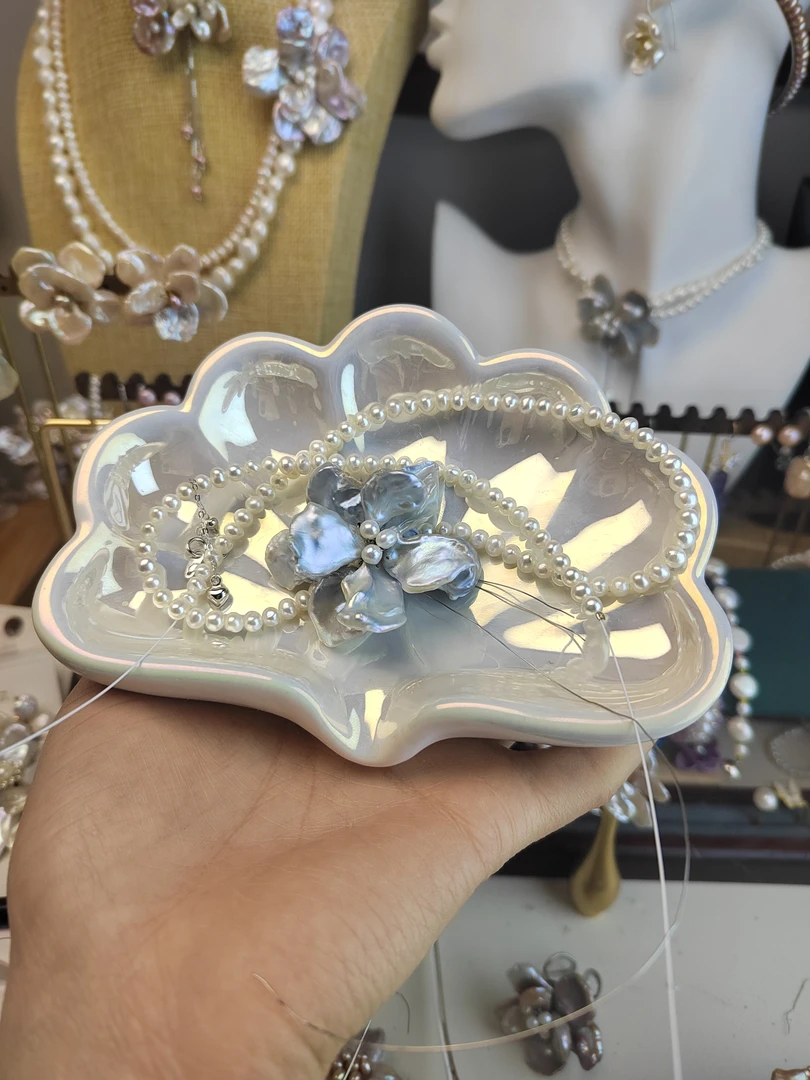 钛钢锆石项链 蓝色花花项链百搭时尚