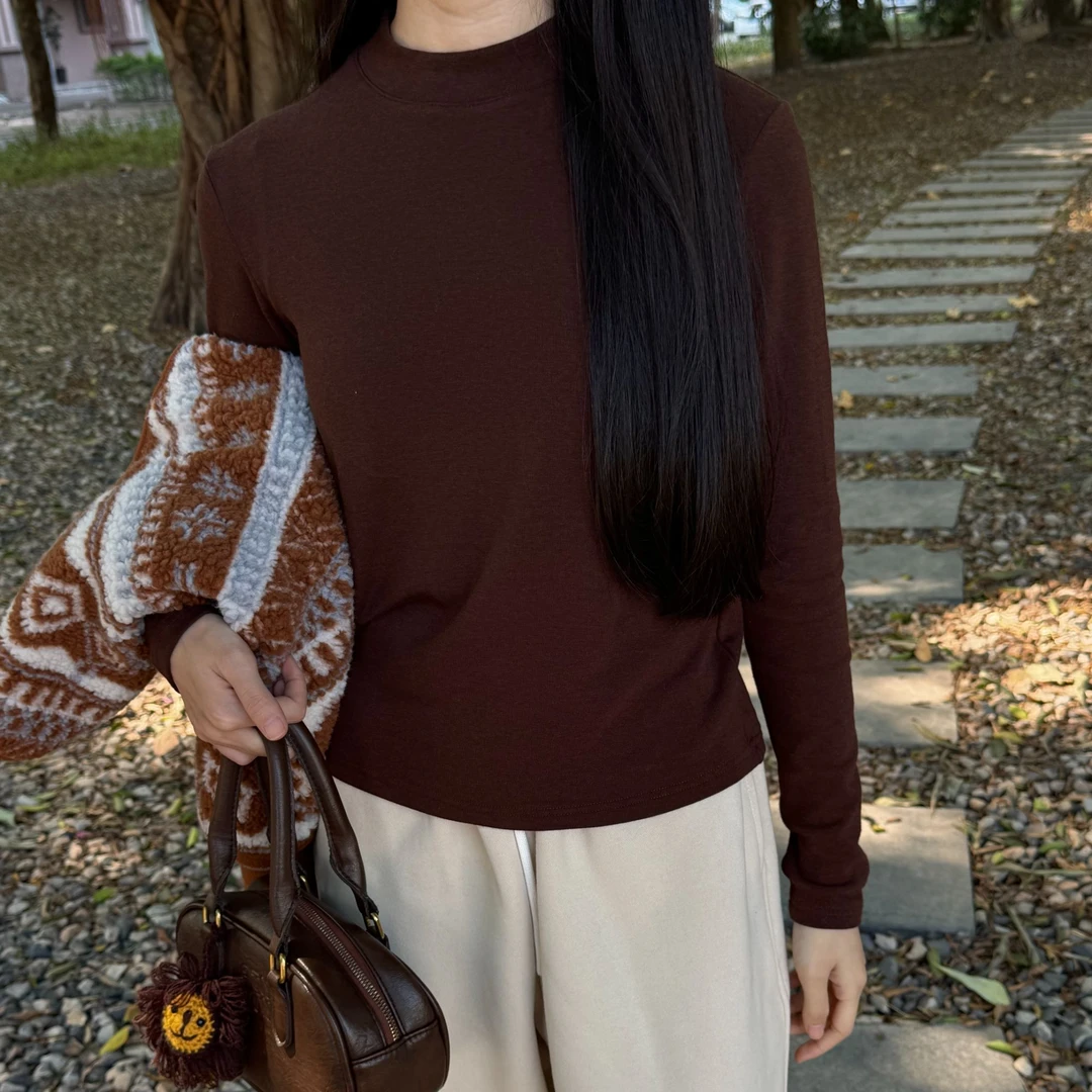 三个打底~半高领打底衫女纯色百搭长袖针织洋气显瘦保暖内搭上衣