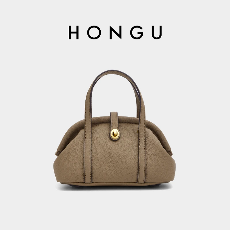 HONGU/红谷女包2025新品真皮波士顿包手拎单肩斜挎包休闲通勤包包