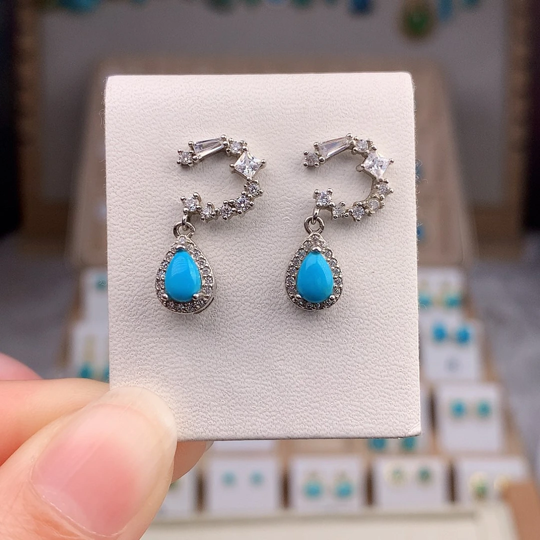 绿松石耳饰银S925镶嵌