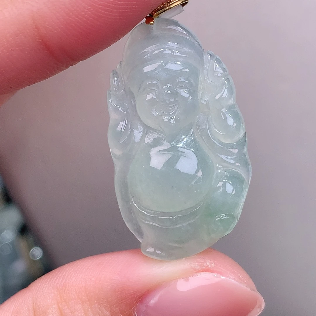 颈饰18K金镶嵌翡翠薄荷绿财爷