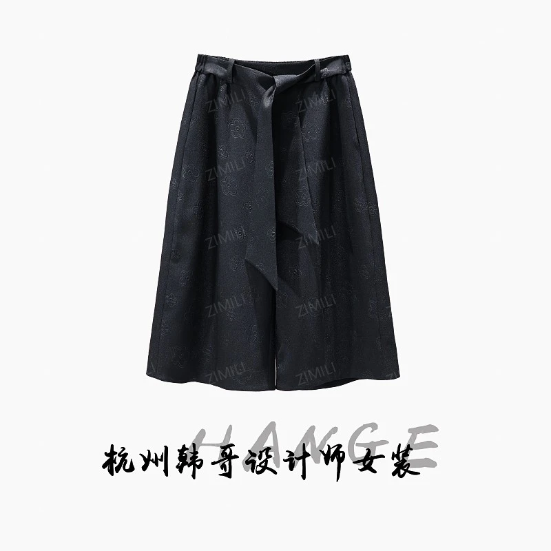 【韩哥女装】小众欧版重工星耀黑暗提花腰带阔腿高克重短裤9870-H8