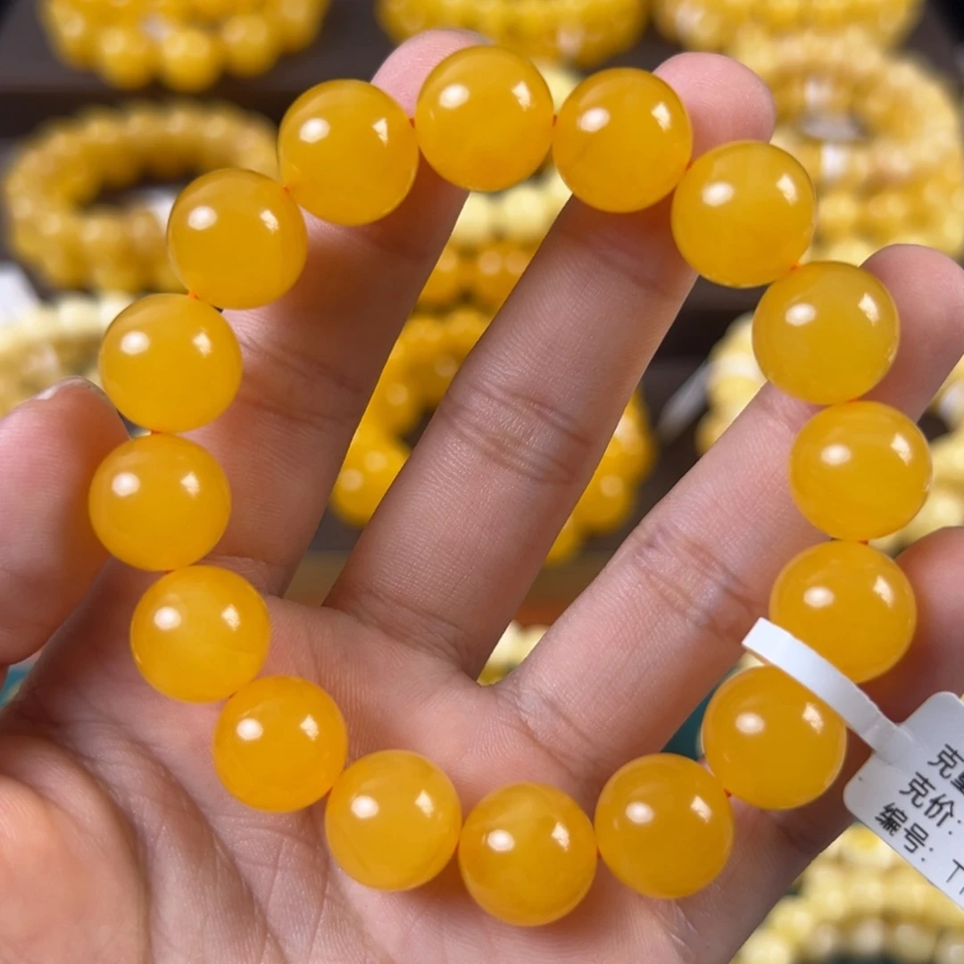 琥珀未镶嵌手串20.75g焦皮同料圆珠13mm tt
