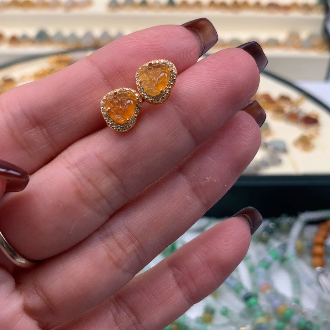 翡翠银S925镶嵌颈饰耳钉