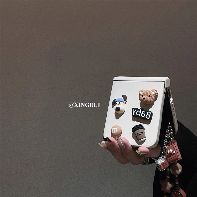 可爱白色立体咖啡小熊链条适用华为pocket2/s折叠屏手机壳新款