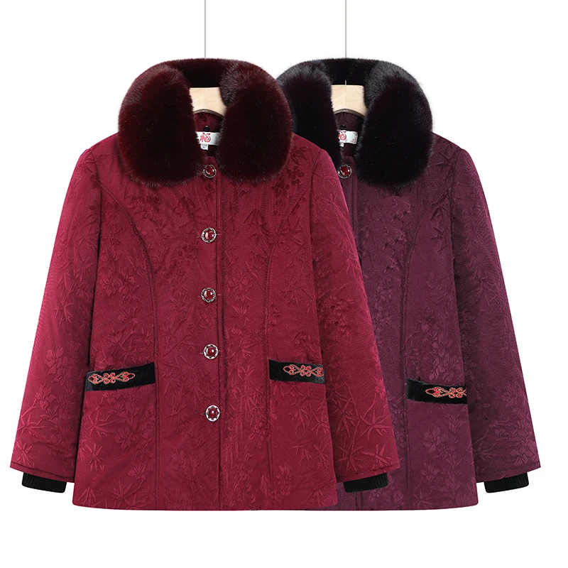 中老年妈妈冬季棉服加绒加厚奶奶棉袄保暖老人棉衣老太太冬装外套