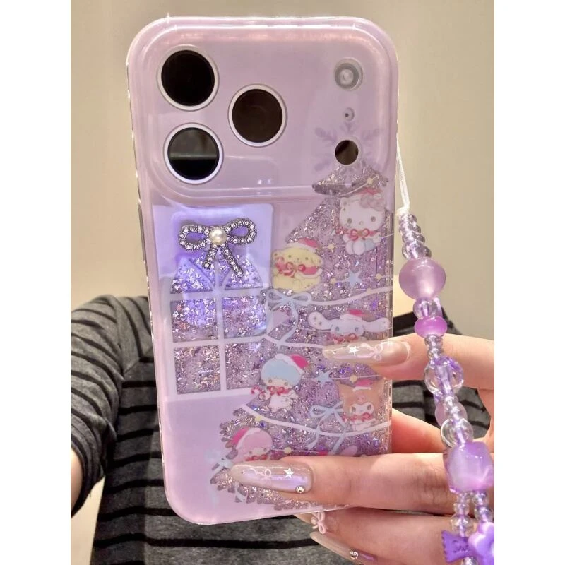 可爱镂空闪粉圣诞树三丽鸥适用于iphone17promax苹果16pr手机壳15