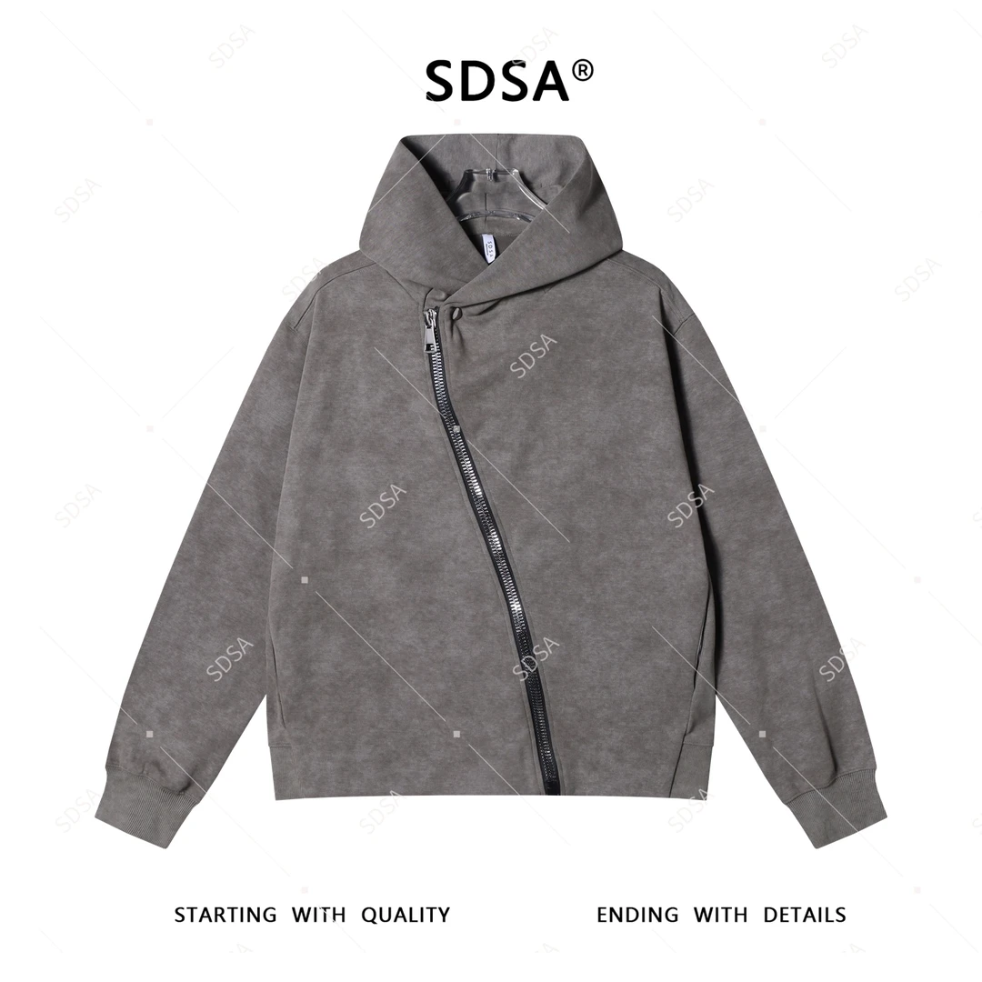 SDSA男士卫衣2025新款轻奢痞帅男装简约斜拉链连帽上衣网红款衣服