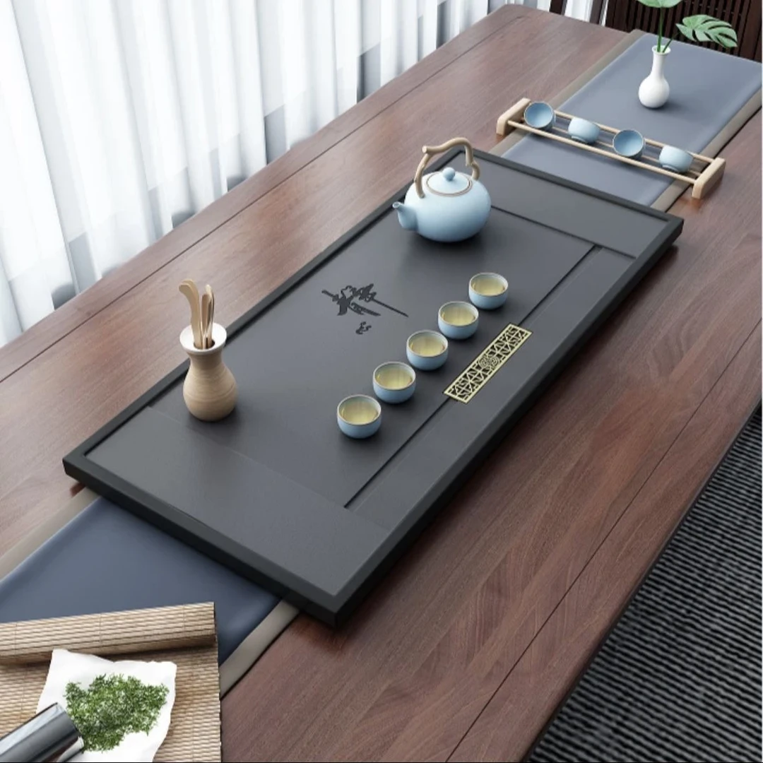 【静心品茗】乌金石茶盘家用简约整块石头茶台整块一体茶盘套装