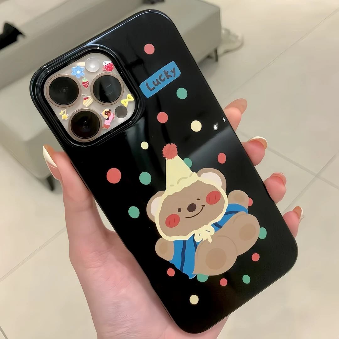 壹Lucky生日波点小熊适用苹果17promax手机壳iphone14pro新款创意