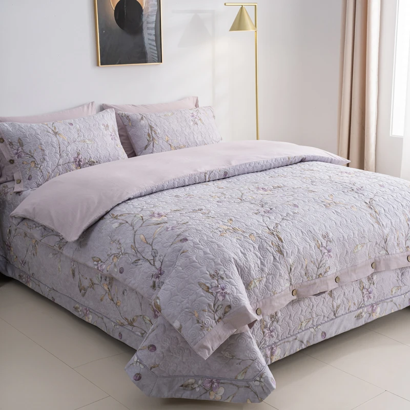 全棉四件套夹棉被套纯棉床单高端床盖榻榻米绗缝碎花四季通用被单