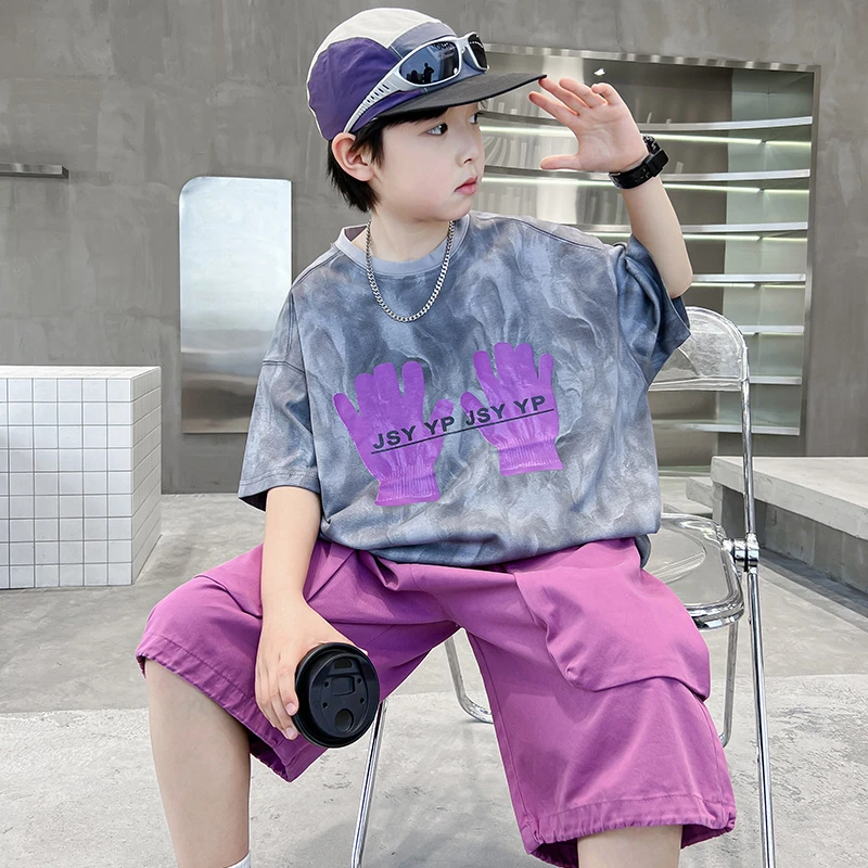 男童夏装短袖套装2025新款儿童帅气薄款运动酷帅男孩两件套中大童