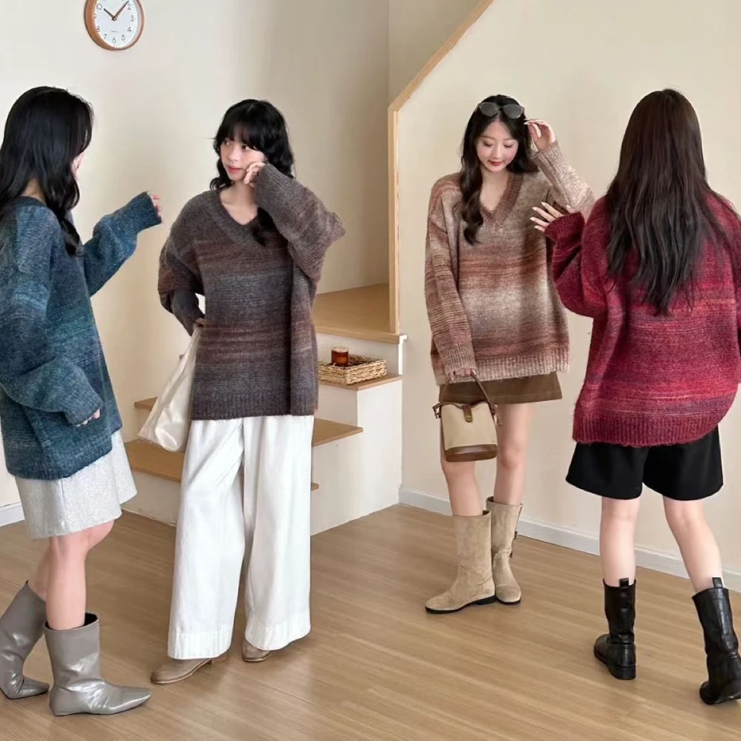 长袖秋季针织衫春季针织9912圆领慵懒风宽松毛针织衫女