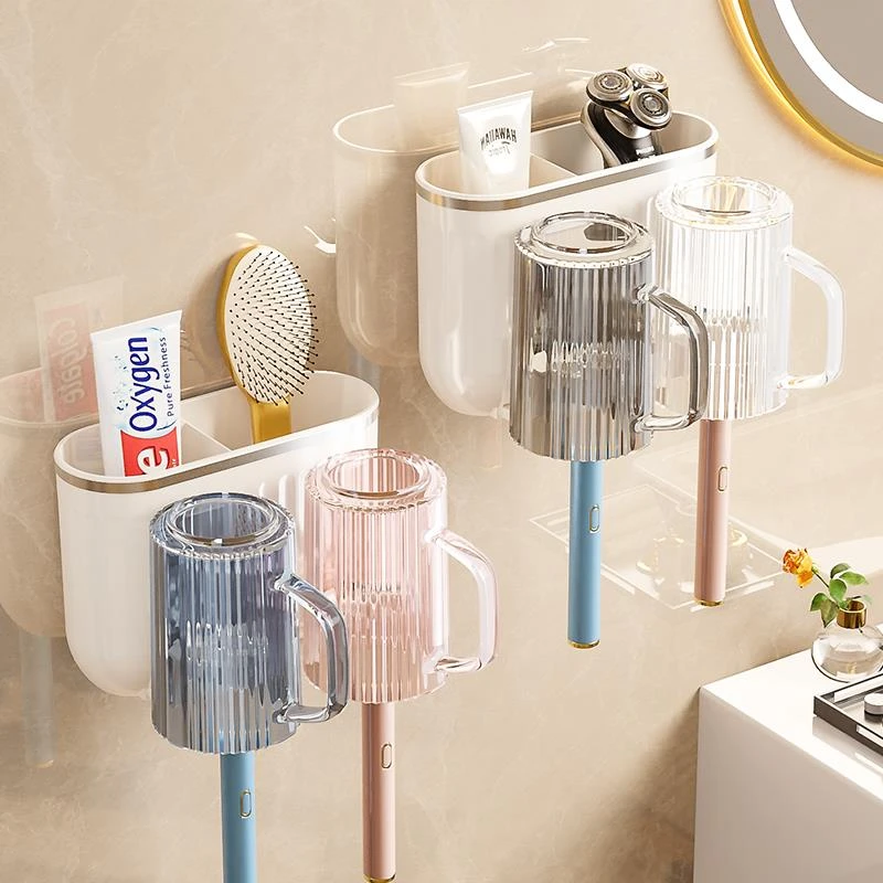 范哲萨情侣牙刷置物架架子放置刷牙杯子壁挂式免打孔洗漱口杯高颜