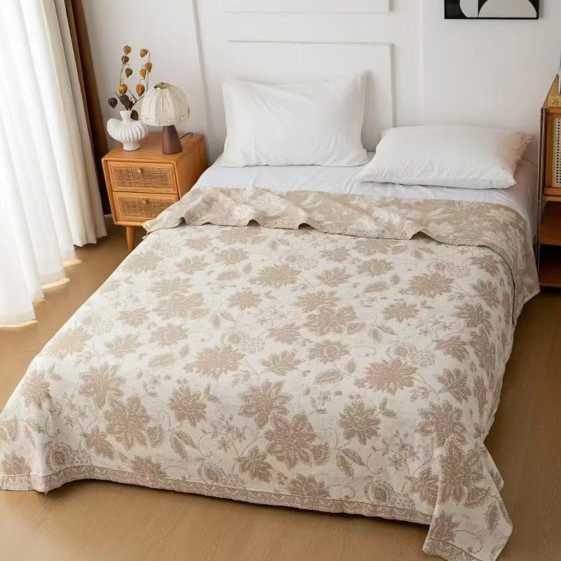 叶影（棕色）  2.0*2.3M天然麻轻奢高端亲肤盖毯