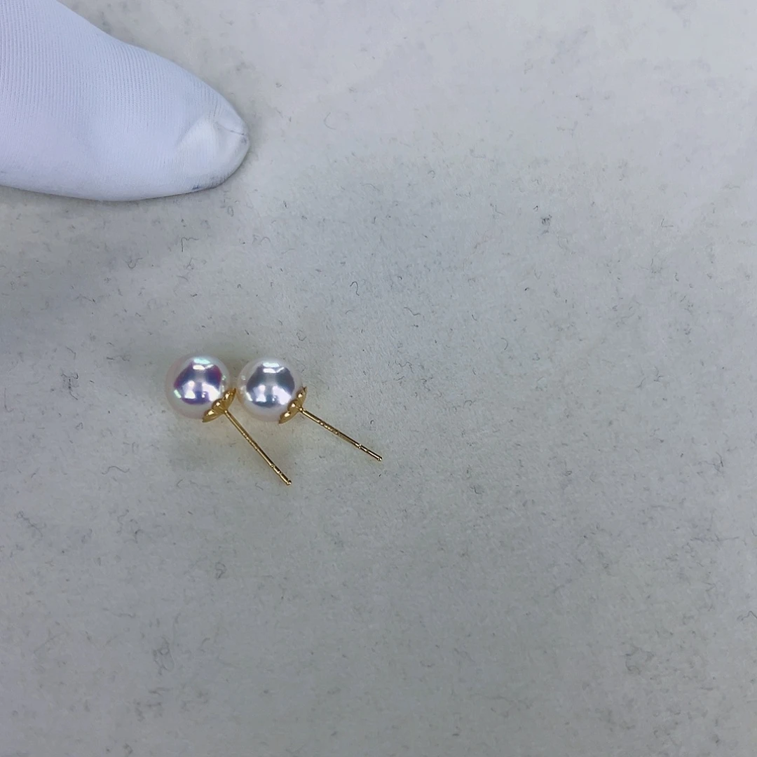 海水珍珠海水akoya天女耳钉7-7.5mm18K金镶嵌